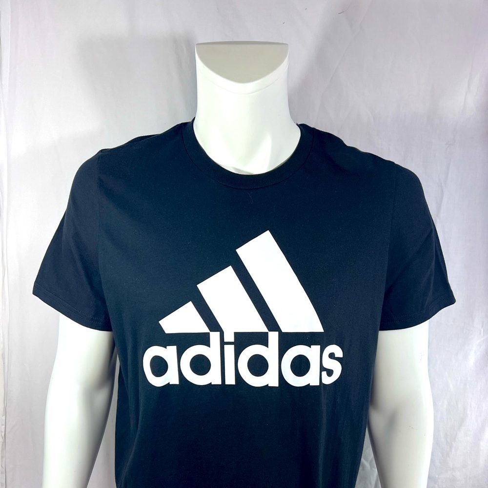 ADIDAS T-SHIRT, BLACK EXTRA LARGE SUZE, THREE STRIP STYLE, WHITE STRIPS